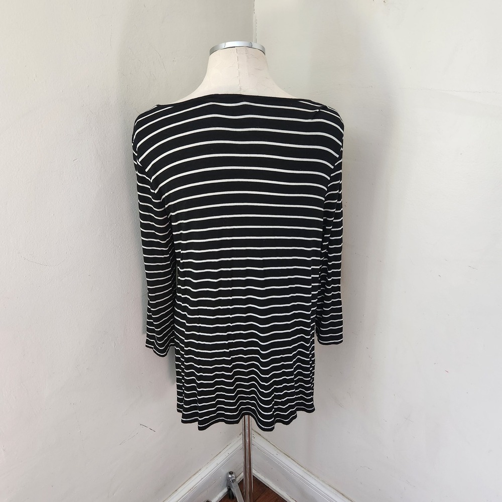 Cable & Gauge Womens Black White Striped Scoop Neck 3/4 Sleeve Top Large - Picture 2 of 5